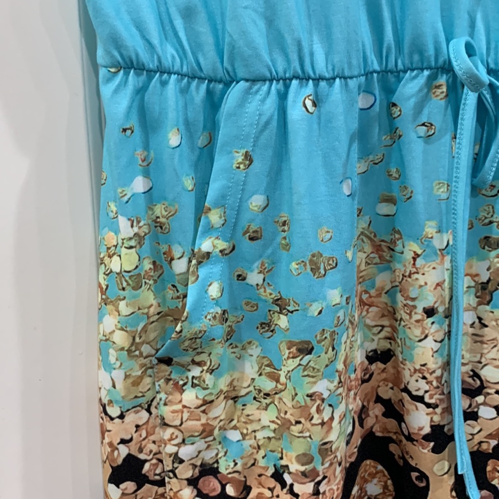 Cyan blue leopard spaghetti strap dress with pockets XL - Picture 2 of 2